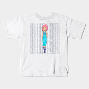 Cute girl with pink hair and a turquoise blue outfit. Kids T-Shirt